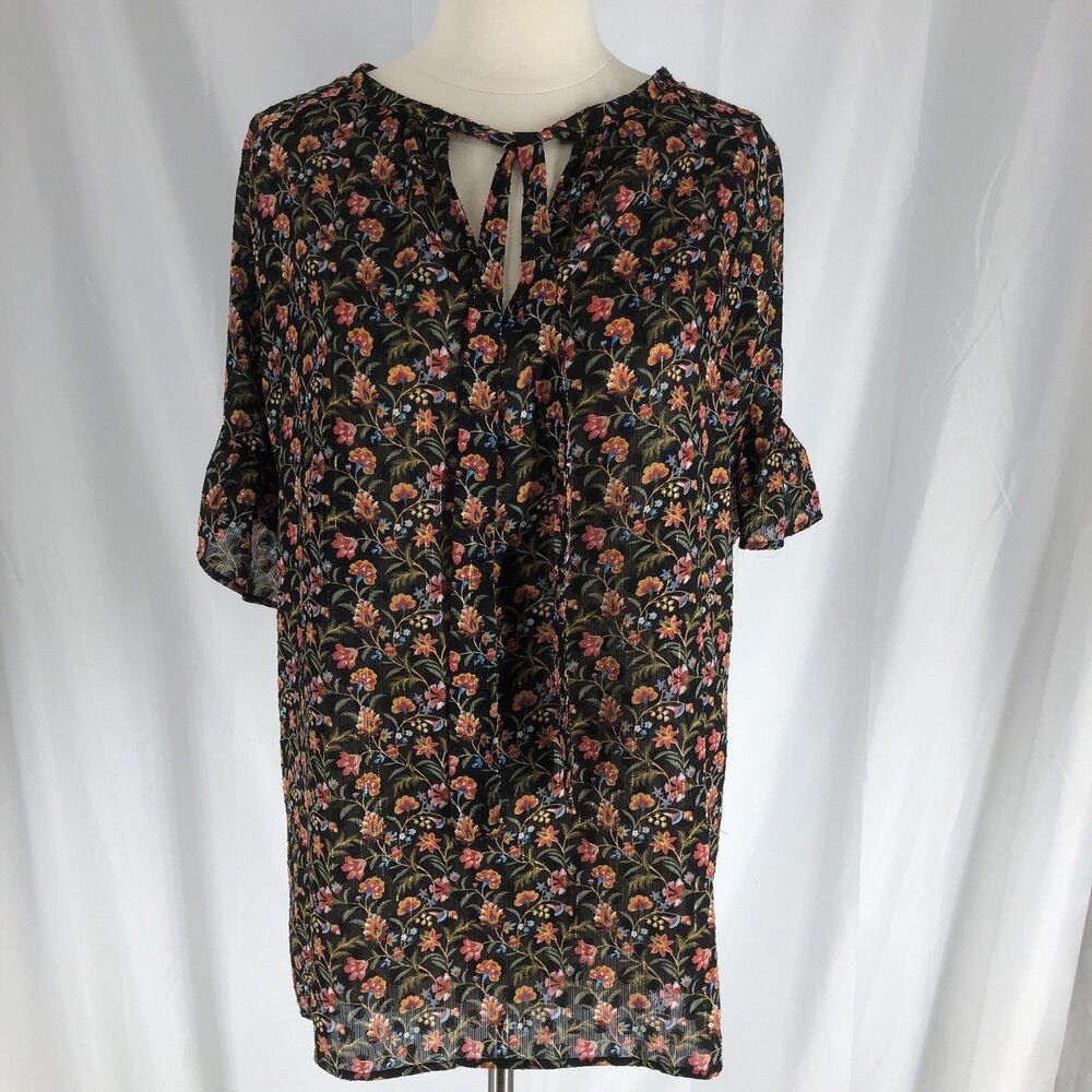 LOFT Women's Plus Blouse Short Sleeve Round Neck Floral Print Polyester.Size 16